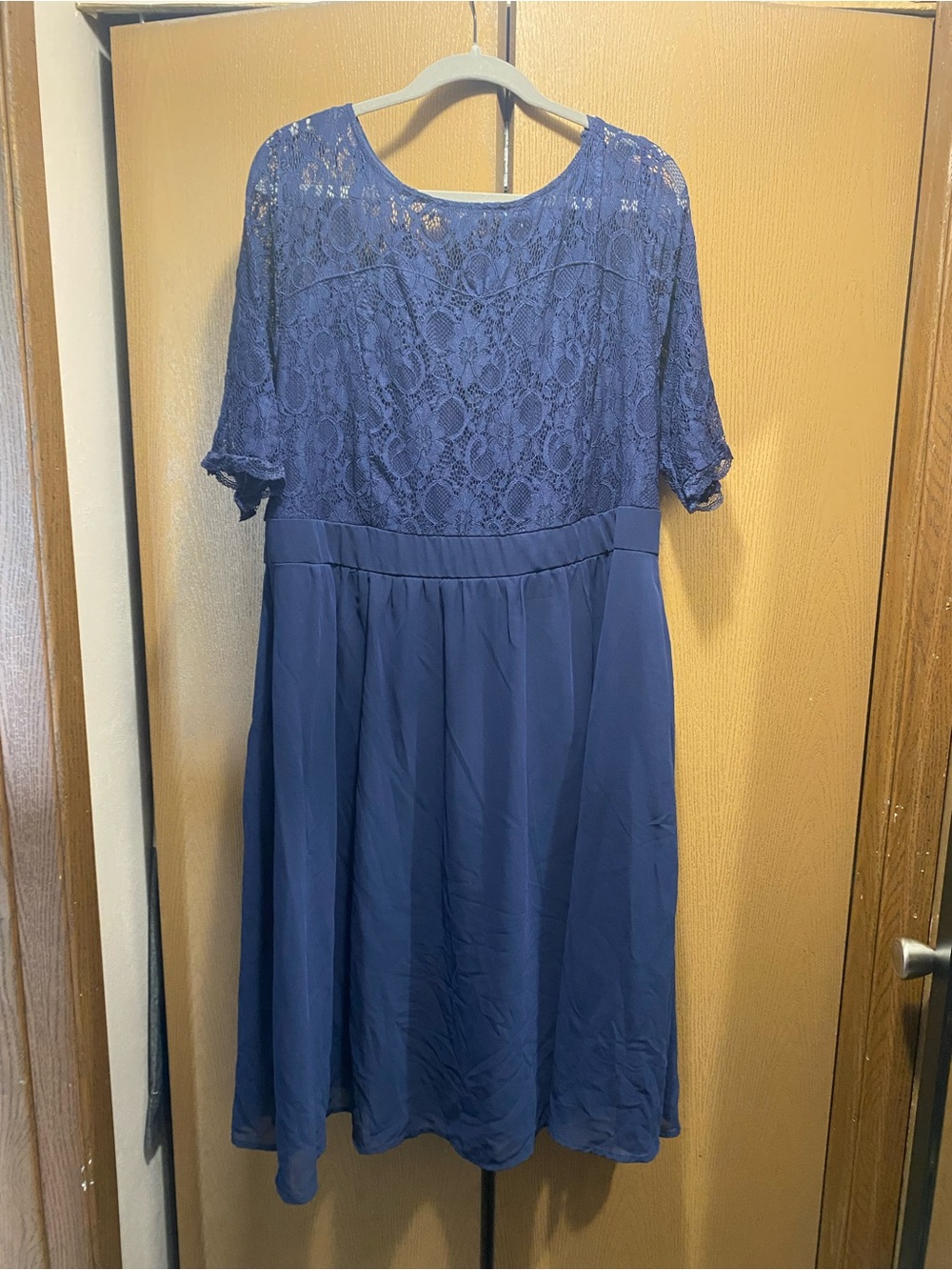 Chic Navy Lace-Top A-Line Wedding Dress